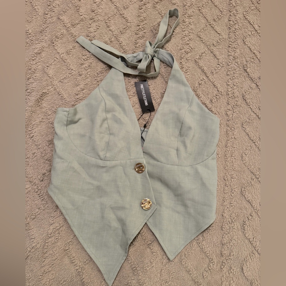PrettyLittleThing Light Sage Vest with Gold Button
